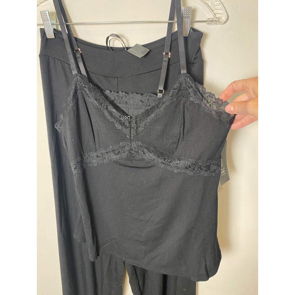 INC International Concepts Intimates 2-Pc Pajama Set Black Lace Camisole Pants M